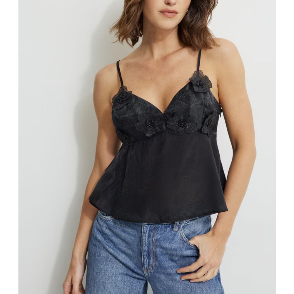 NWT Dynamite Black Floral Embellished Top